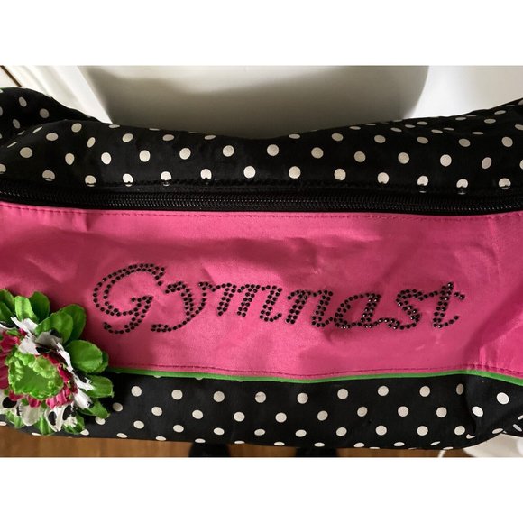 Gymnastics Bag Gymnast Duffle‎ Overnight Tote Adjust Handle Zip Polka Dot Flower - Picture 11 of 12
